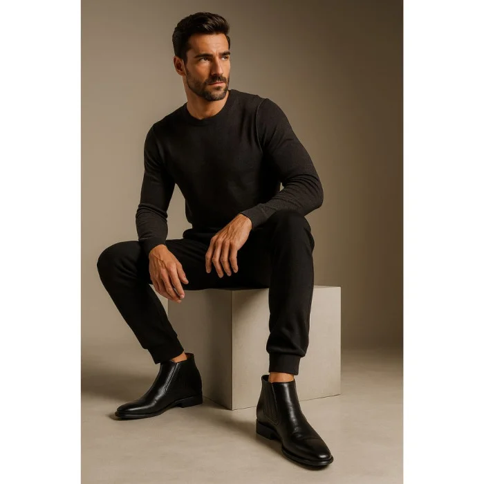 Men’s black winter boots Tapi Poland B-2163/-136-176-265 with zipper, genuine leather