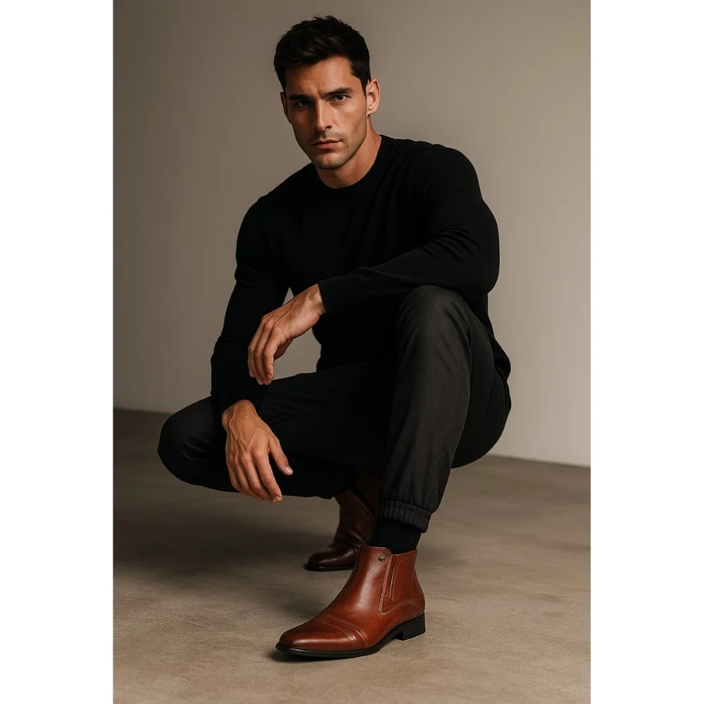 Men’s winter leather boots by Tapi  B-2149/Z-136-176-105/1 (Made in Poland) brown, side zipper