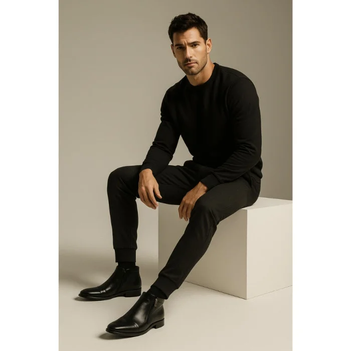 Men’s winter classic boots by Tapi with double buckles in black leather D-2275/P4-082-200-136