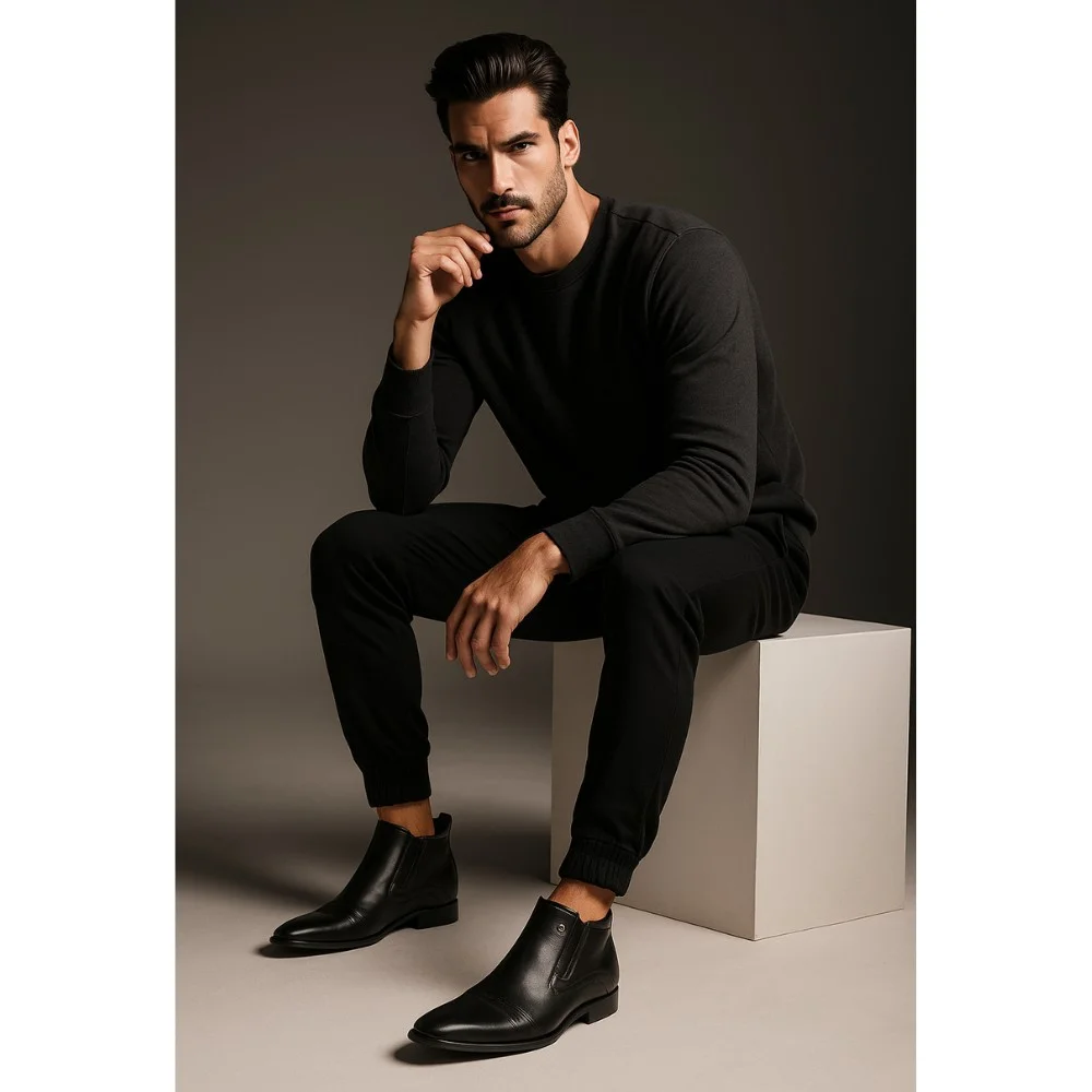 Чоловічі зимові черевики Tapi K-2149/Z-136-176-381/1 з натуральної шкіри, чорні, на блискавці