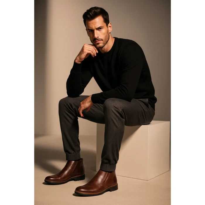 Men’s brown winter leather boots Tapi A-2296/P4-082-3324-105/1 with side zipper