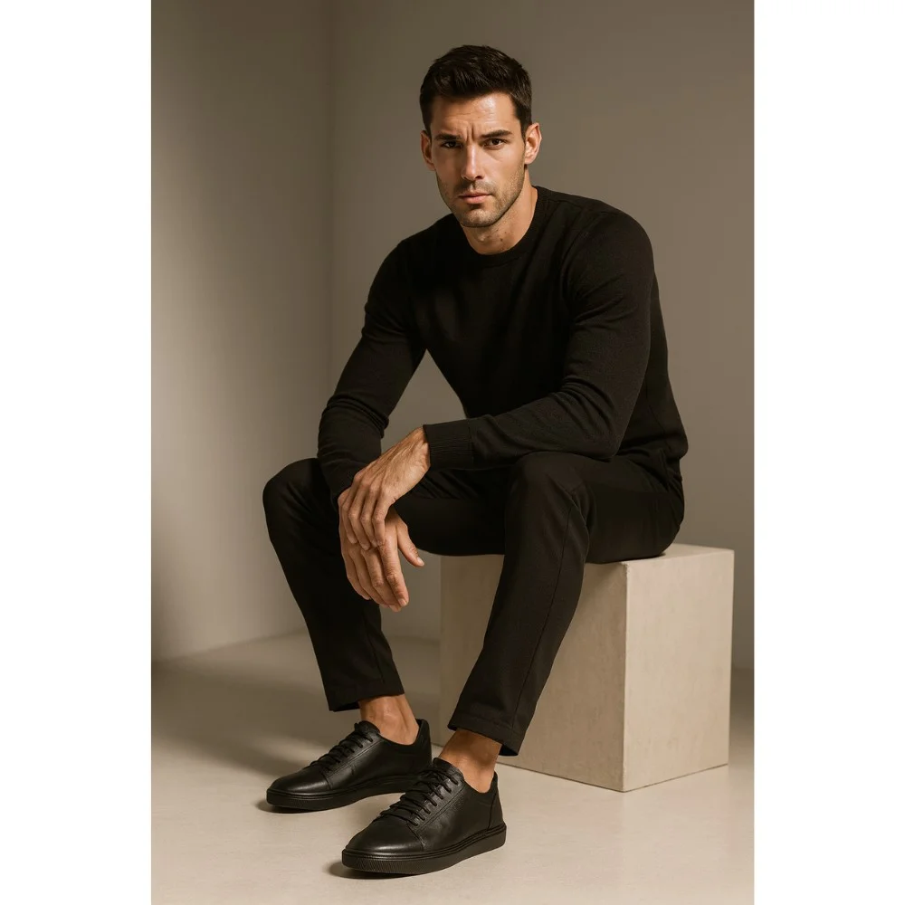 Мужские черные демисезонные кеды Giorgio Minardi 373SpCz 5065 из натуральной кожи