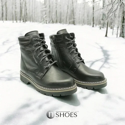 Men's black winter boots Giorgio Minardi 394-c21-scon-fn 5382-5116 with genuine leather and insulation on natural wool from the Polish factory