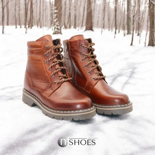 Men's brown leather winter boots Giorgio Minardi 394 briston-fn 5383c made of genuine leather and insulation on genuine lambskin from a Polish manufacturer