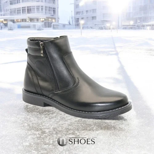 Men's warm winter black leather boots Giorgio Minardi 390-c21b-fn 5385-5115 made of genuine leather with insulation on natural wool from a Polish factory