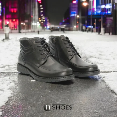 Чоловічі комфортні чорні зимові черевики Tapi i-2468 czarny 5450 із натуральної шкіри з утепленням із вовни 40 та 42 розмір зі знижкою від польської фабрики