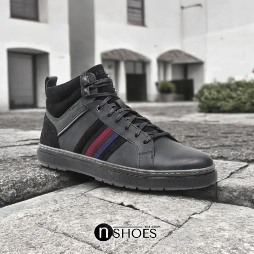 Мужские повсдневные черные кожаные кроссовки ботинки Lasocki MB-SPOD-12 Black 5456 из натуральной кожи нубука со скидкой от польской фабрики