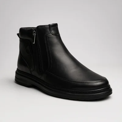 Men's black winter boots Giorgio Minardi 1348m czarny 5482 from Polish factory in genuine leather with natural wool insulation