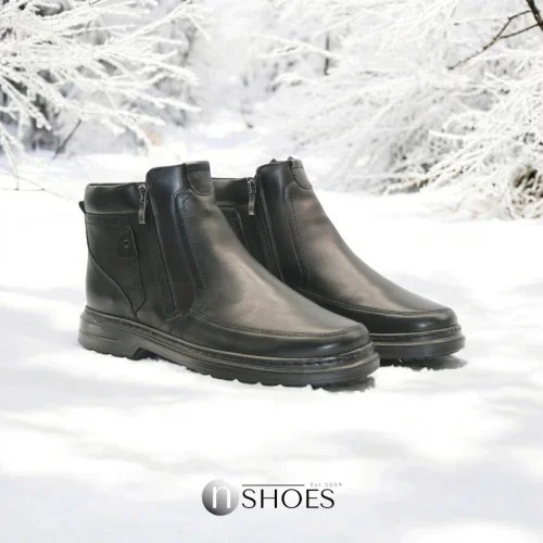 Men's black winter boots Giorgio Minardi 1348m czarny 5482 from Polish factory in genuine leather with natural wool insulation