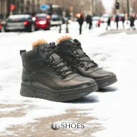 Мужские стильные черные зимние кроссовки ботинки Giorgio Minardi 1718 czarny 5483 из натуральной кожи и шерсти 44 размер со скидкой от польской фабрики