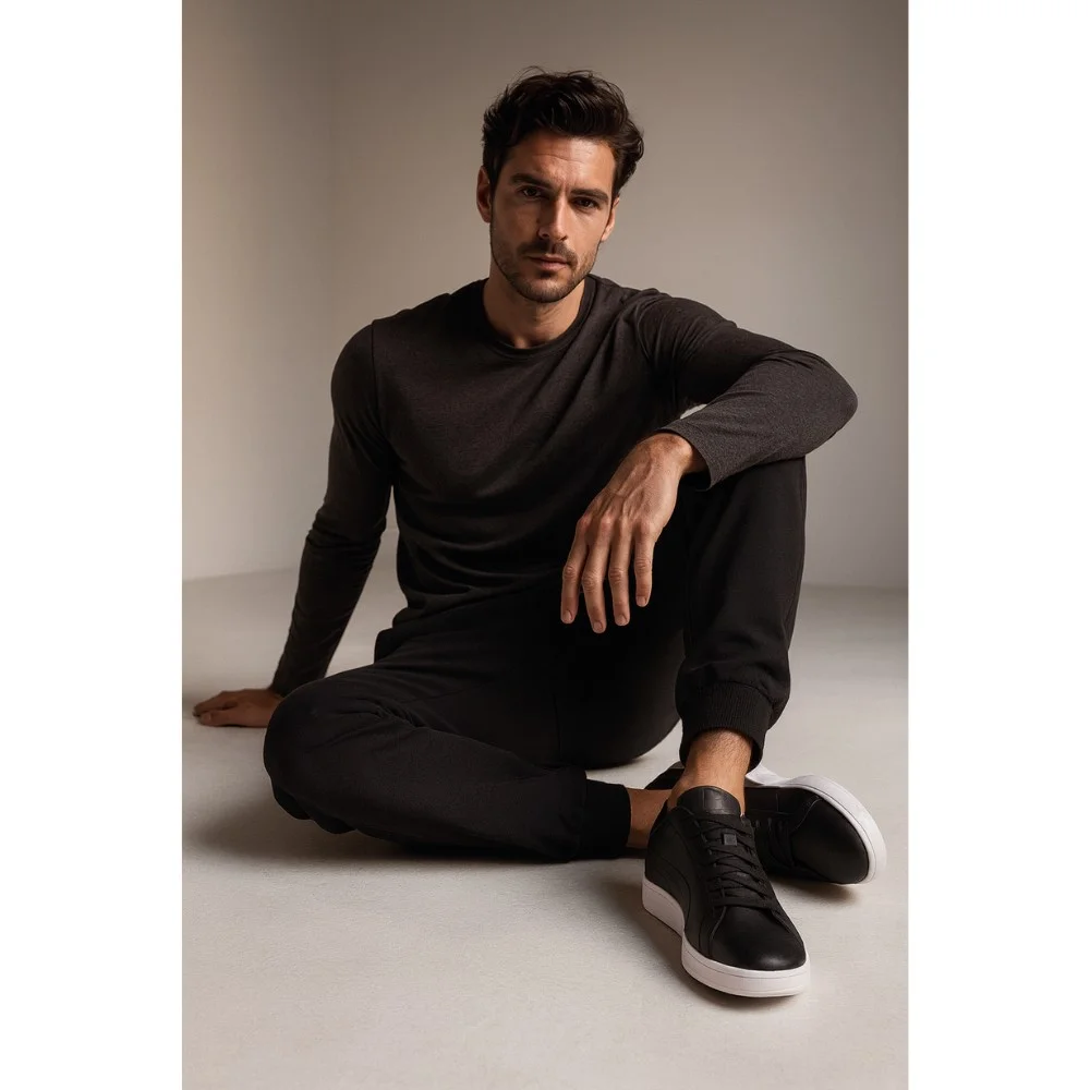 Мужские кроссовки Puma Smash 3.0 L из натуральной кожи чёрные модель 5702