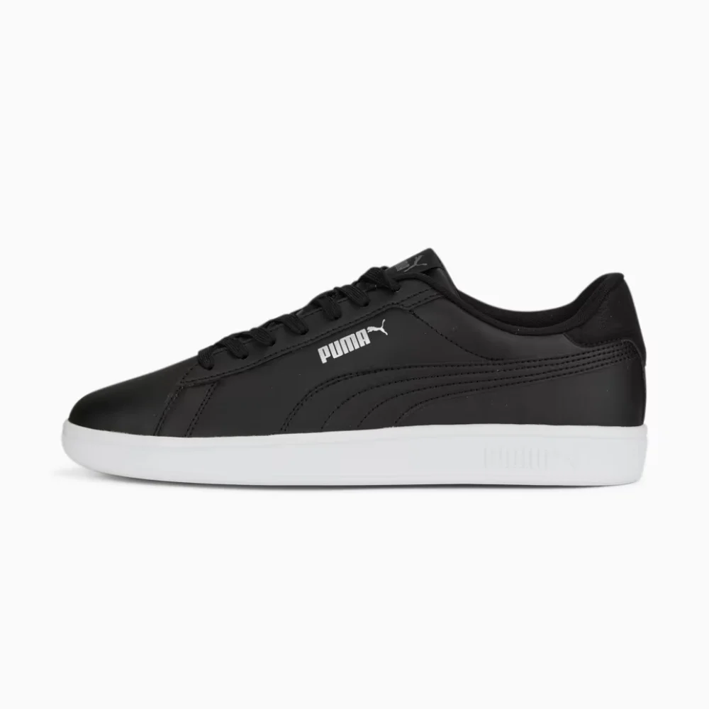 Мужские кроссовки Puma Smash 3.0 L из натуральной кожи чёрные модель 5702