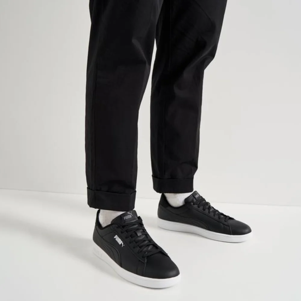 Мужские кроссовки Puma Smash 3.0 L из натуральной кожи чёрные модель 5702