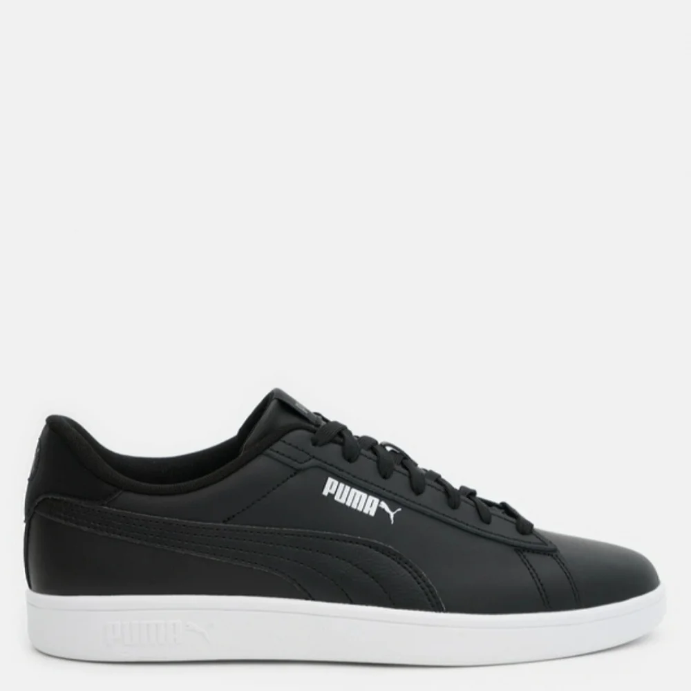 Мужские кроссовки Puma Smash 3.0 L из натуральной кожи чёрные модель 5702