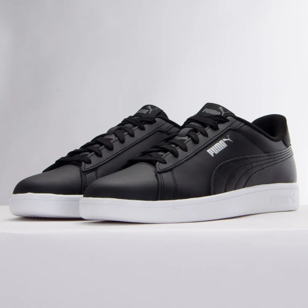 Мужские кроссовки Puma Smash 3.0 L из натуральной кожи чёрные модель 5702