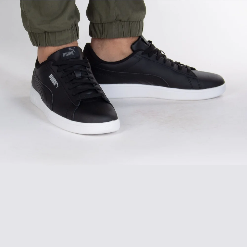 Мужские кроссовки Puma Smash 3.0 L из натуральной кожи чёрные модель 5702