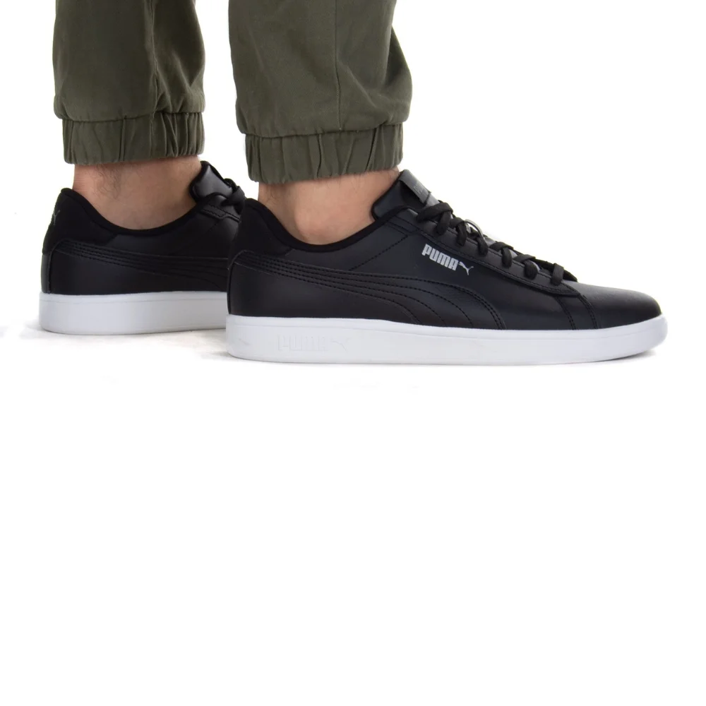 Мужские кроссовки Puma Smash 3.0 L из натуральной кожи чёрные модель 5702