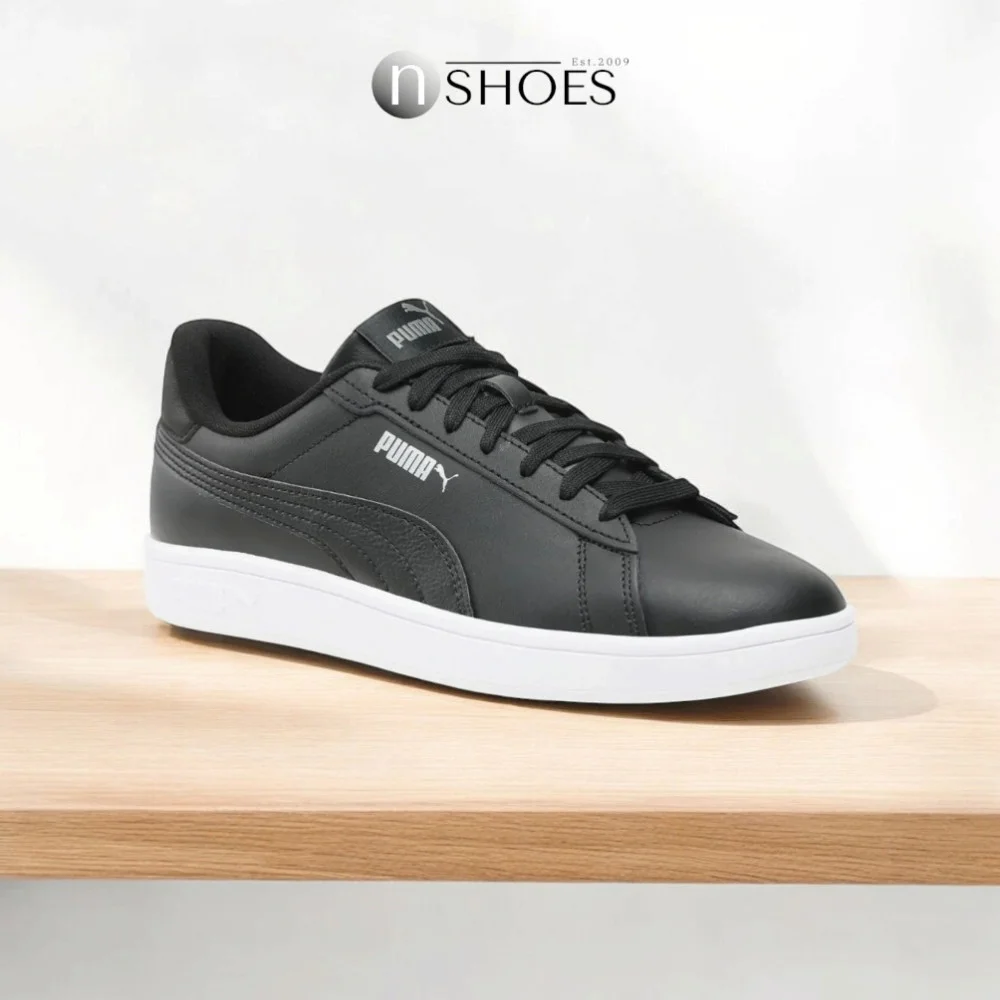 Мужские кроссовки Puma Smash 3.0 L из натуральной кожи чёрные модель 5702