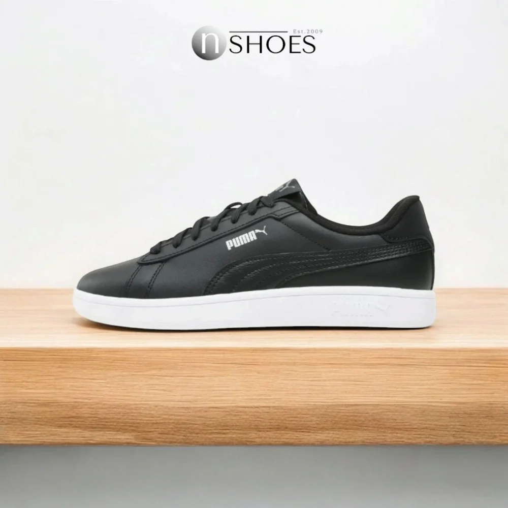 Мужские кроссовки Puma Smash 3.0 L из натуральной кожи чёрные модель 5702