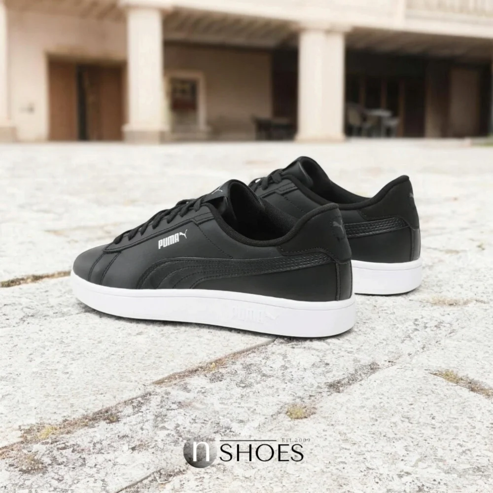 Мужские кроссовки Puma Smash 3.0 L из натуральной кожи чёрные модель 5702