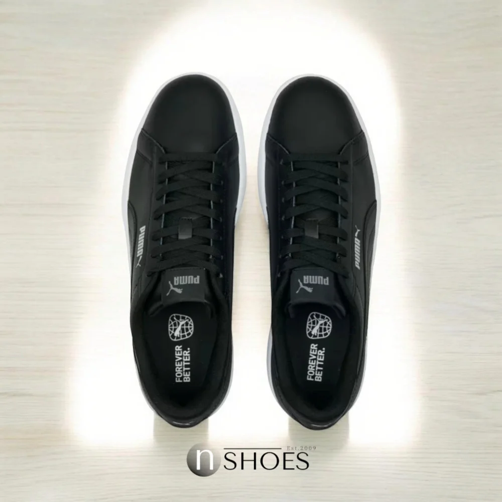 Мужские кроссовки Puma Smash 3.0 L из натуральной кожи чёрные модель 5702