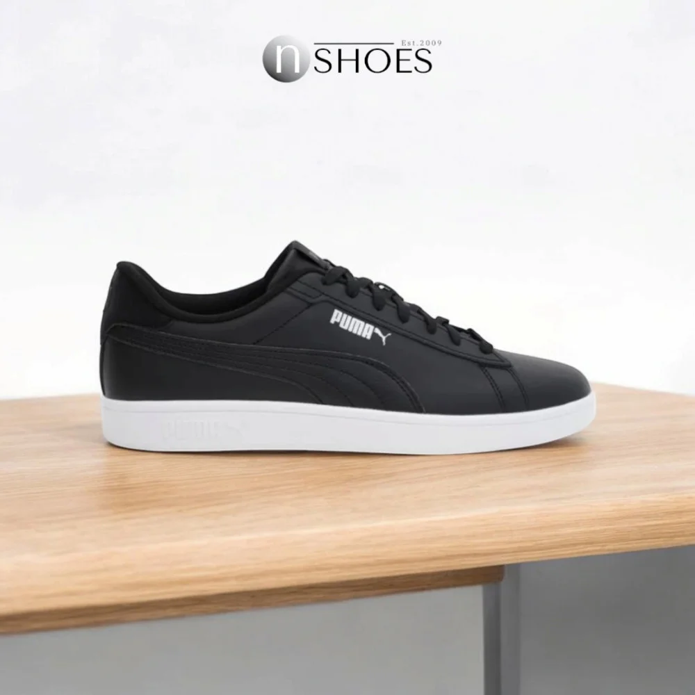 Мужские кроссовки Puma Smash 3.0 L из натуральной кожи чёрные модель 5702