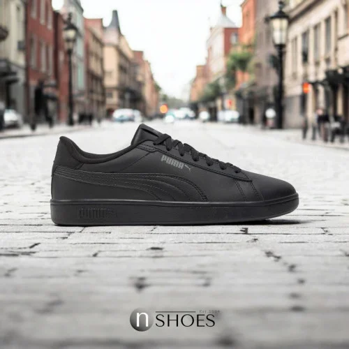 Мужские черные низкие кеды Puma Smash 3.0 390987-09 5766 кожаные комбинированные от немецкого бренда