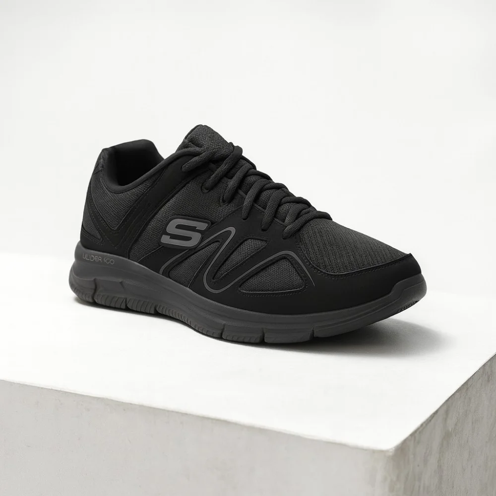 Skechers Flash Point 58350 BBK 5767 чорні шкіряні кросівки з устілкою Memory Foam