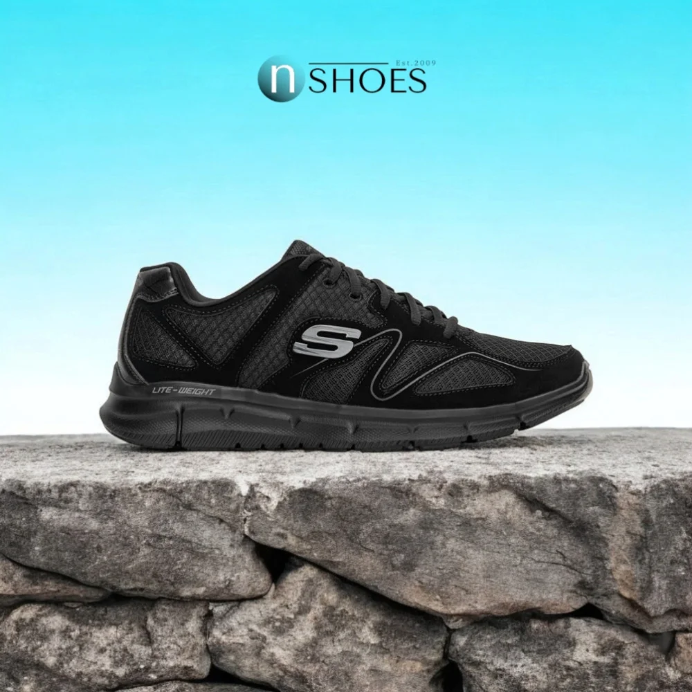 Skechers Flash Point 58350 BBK 5767 чорні шкіряні кросівки з устілкою Memory Foam