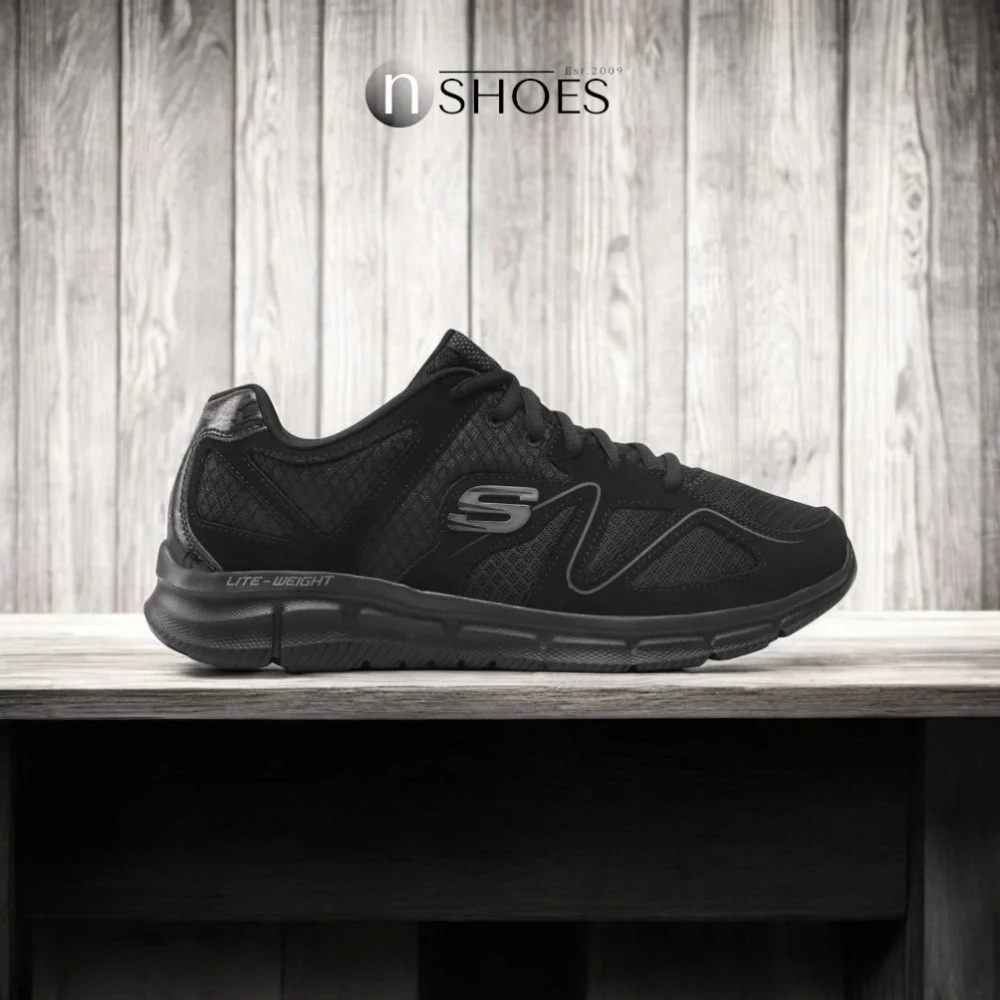 Skechers Flash Point 58350 BBK 5767 чорні шкіряні кросівки з устілкою Memory Foam