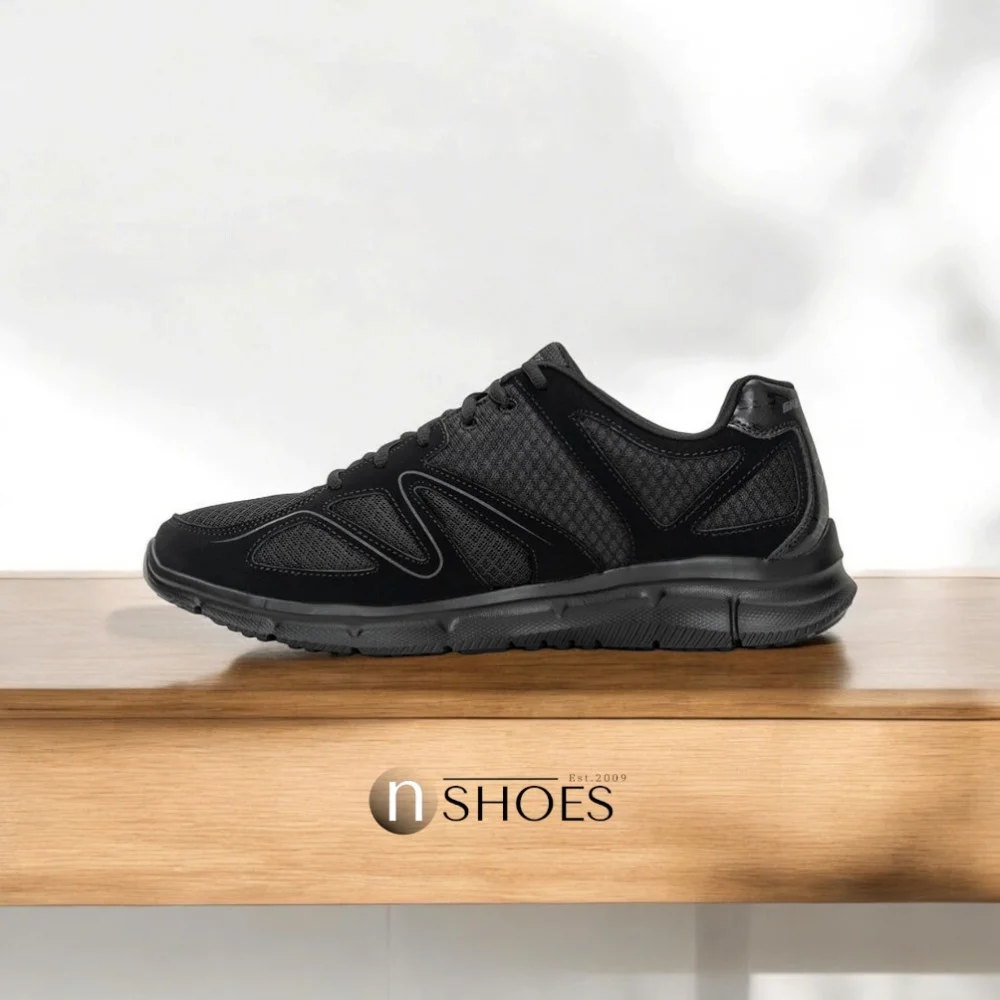 Skechers Flash Point 58350 BBK 5767 чорні шкіряні кросівки з устілкою Memory Foam