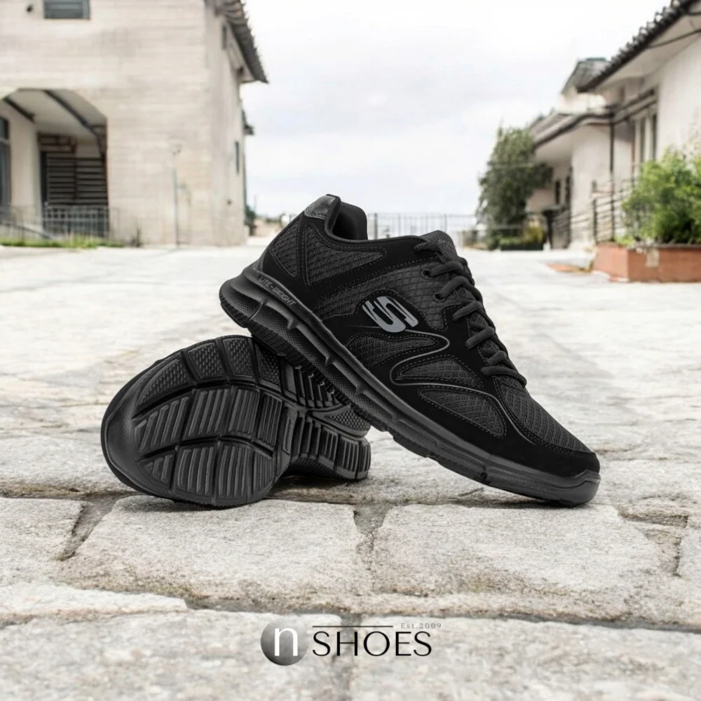 Skechers Flash Point 58350 BBK 5767 чорні шкіряні кросівки з устілкою Memory Foam