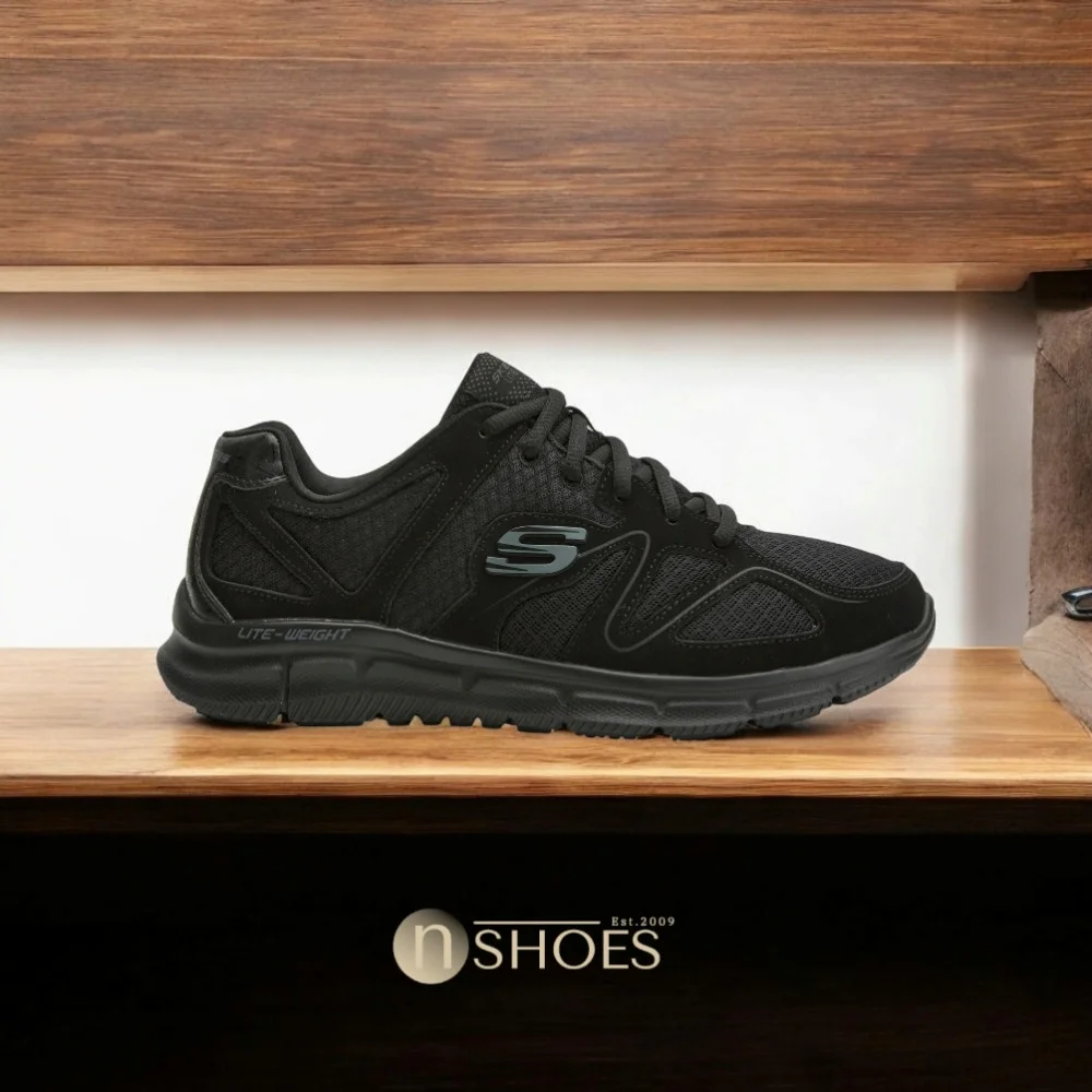 Skechers Flash Point 58350 BBK 5767 чорні шкіряні кросівки з устілкою Memory Foam