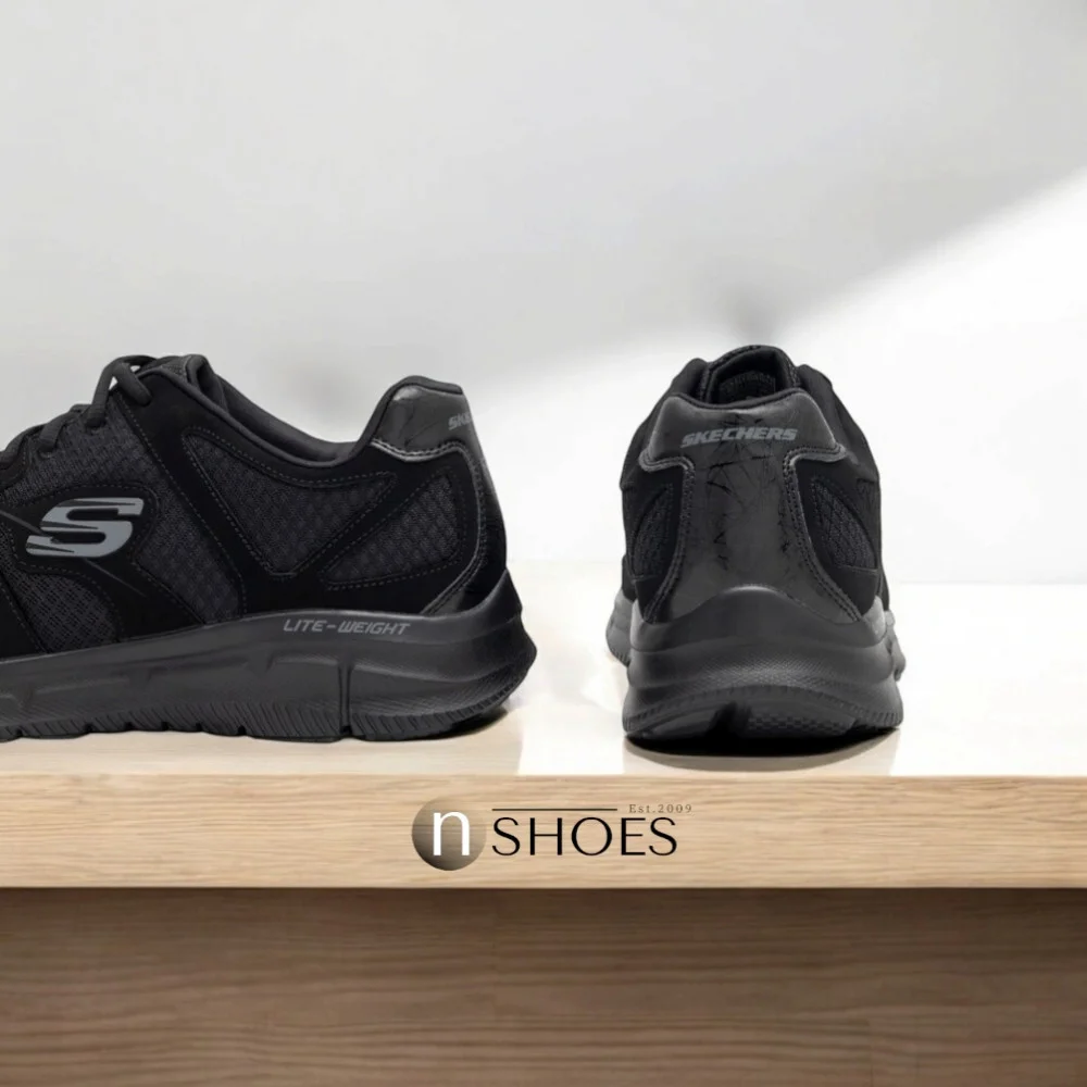 Skechers Flash Point 58350 BBK 5767 чорні шкіряні кросівки з устілкою Memory Foam