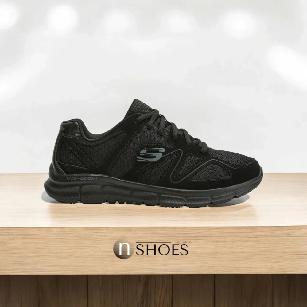 Skechers Flash Point 58350 BBK 5767 чорні шкіряні кросівки з устілкою Memory Foam