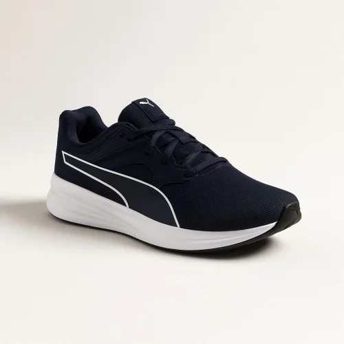 Мужские комфортные синие кроссовки Puma Transport 377028 02 5791 текстильные для города и бега с мягкой стелькой SoftFoam от немецкого бренда