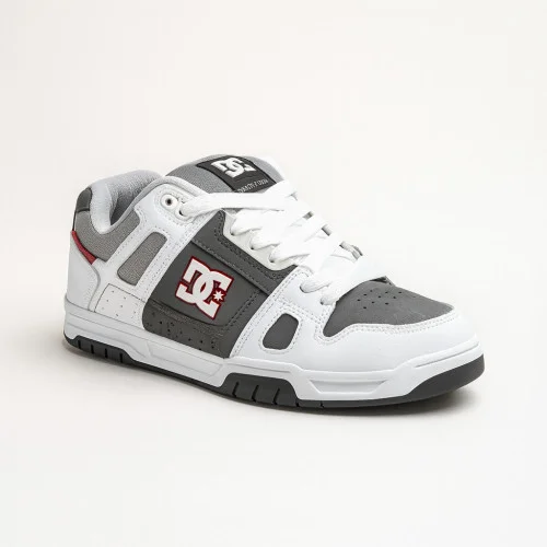 Men's white-gray puffy sneakers with large laces hi-tops DC STAG 320188-XWSS 5900 original with genuine leather from the American brand Men's white-gray puffy sneakers with large laces hi-tops DC STAG 320188-XWSS 5900 original with genuine leather from the American brand