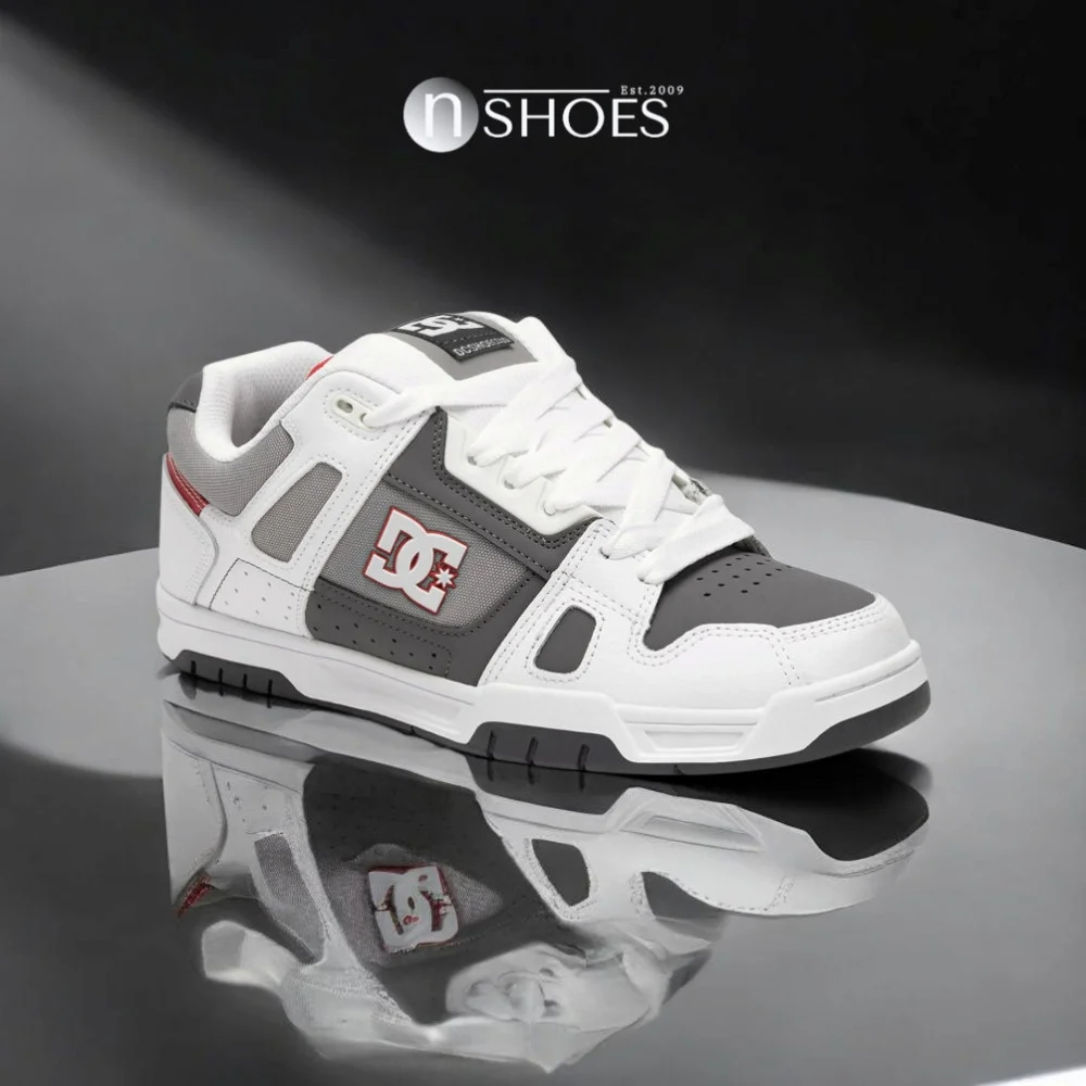 Чоловічі біло-сірі кросівки з великими шнурками хайтопи DC STAG модель 5900