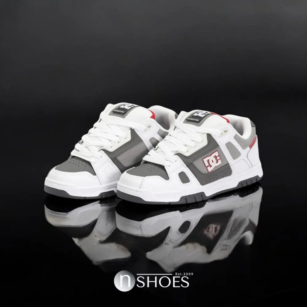 Чоловічі біло-сірі кросівки з великими шнурками хайтопи DC STAG модель 5900