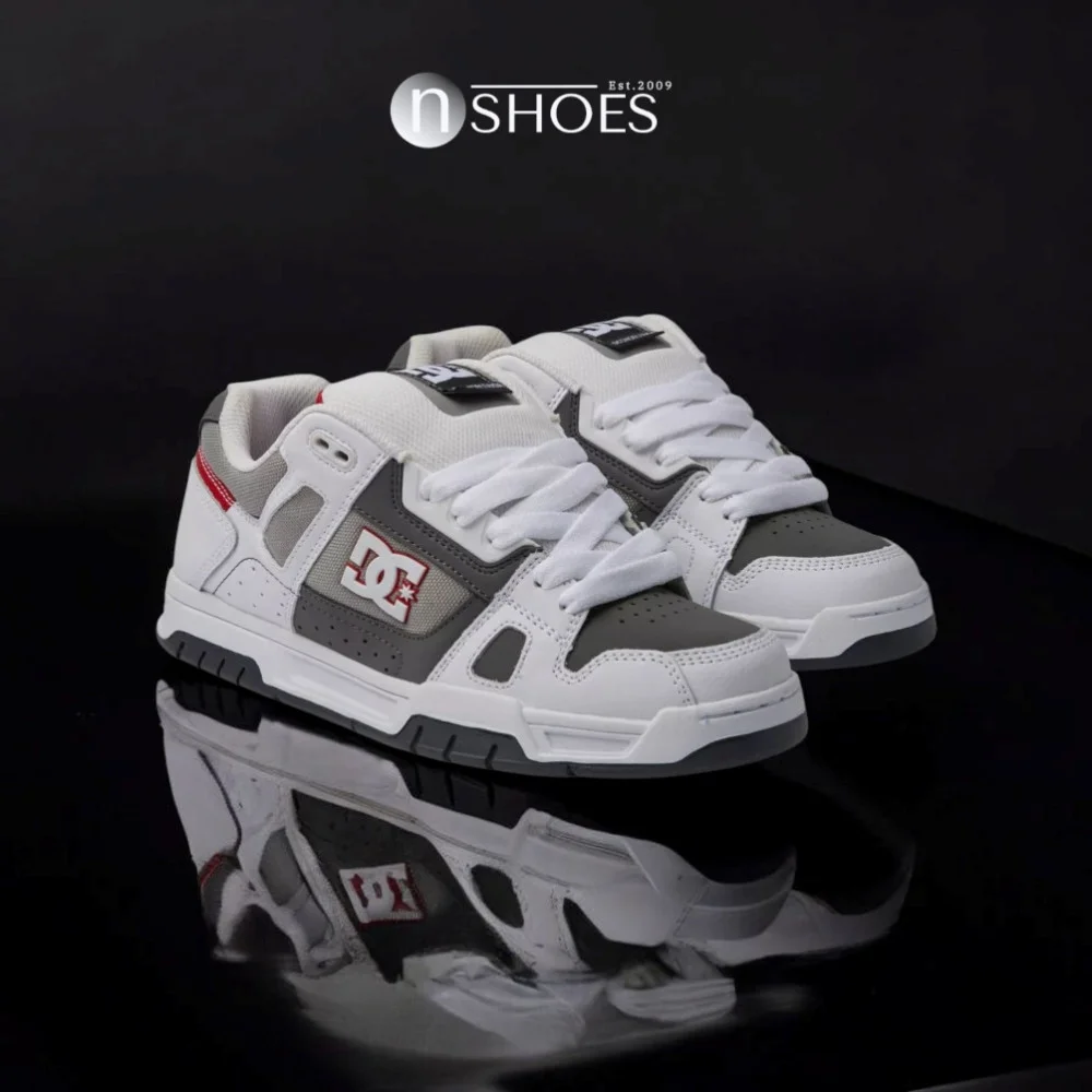Чоловічі біло-сірі кросівки з великими шнурками хайтопи DC STAG модель 5900