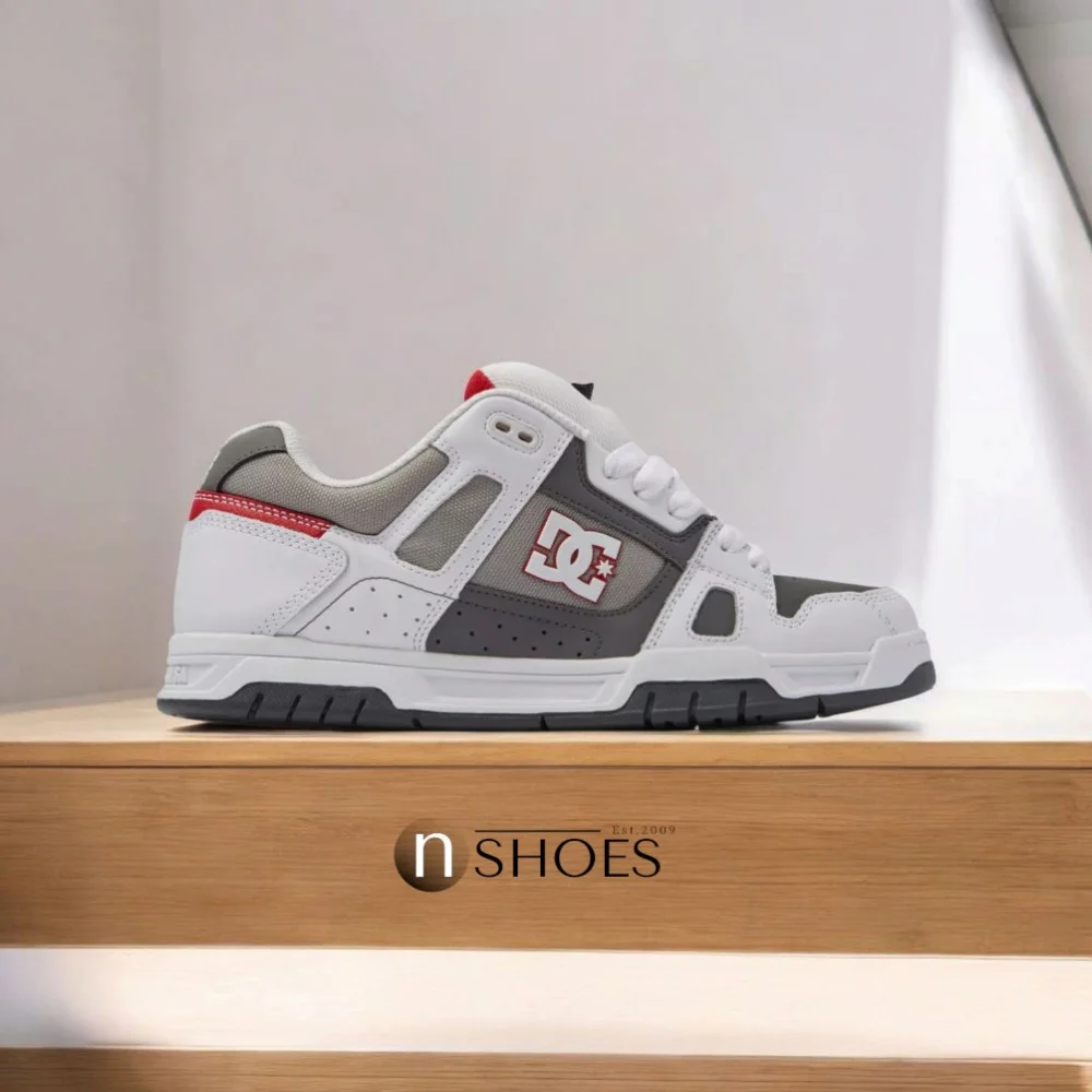 Чоловічі біло-сірі кросівки з великими шнурками хайтопи DC STAG модель 5900