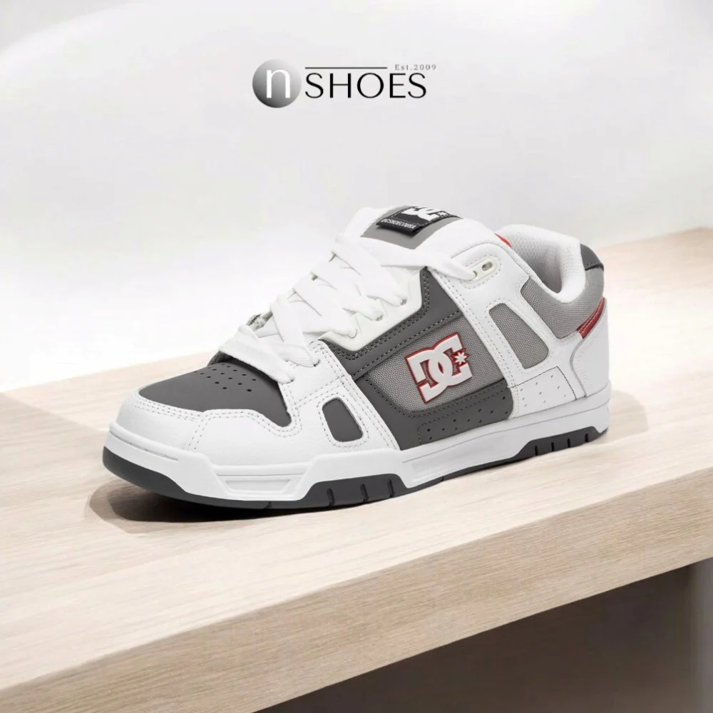 Чоловічі біло-сірі кросівки з великими шнурками хайтопи DC STAG модель 5900