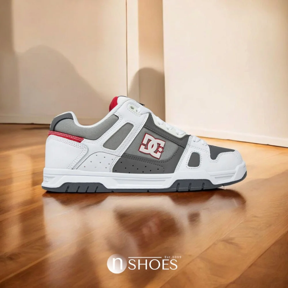 Чоловічі біло-сірі кросівки з великими шнурками хайтопи DC STAG модель 5900
