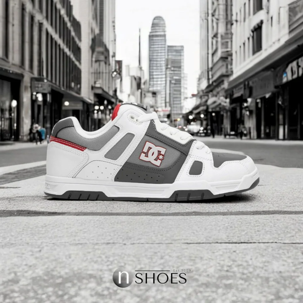 Чоловічі біло-сірі кросівки з великими шнурками хайтопи DC STAG модель 5900