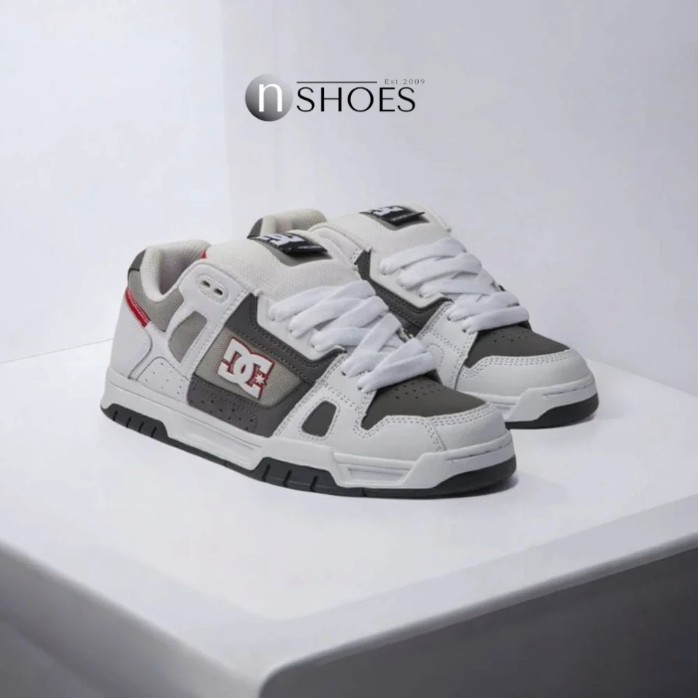 Чоловічі біло-сірі кросівки з великими шнурками хайтопи DC STAG модель 5900
