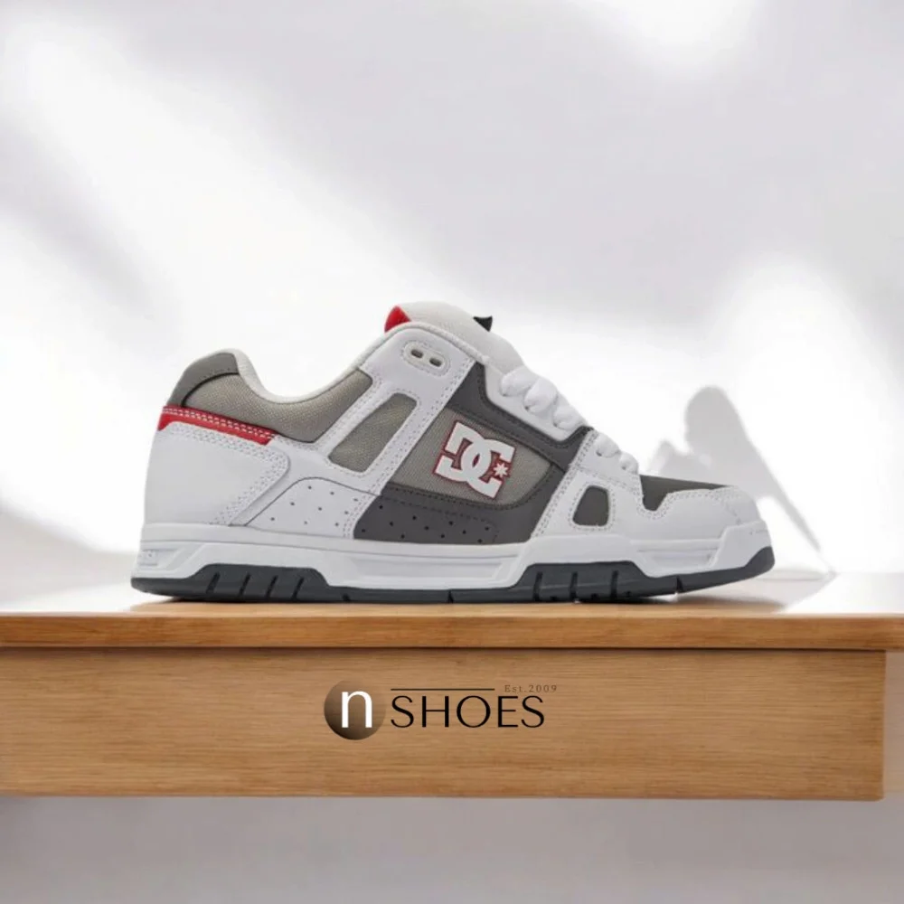 Чоловічі біло-сірі кросівки з великими шнурками хайтопи DC STAG модель 5900