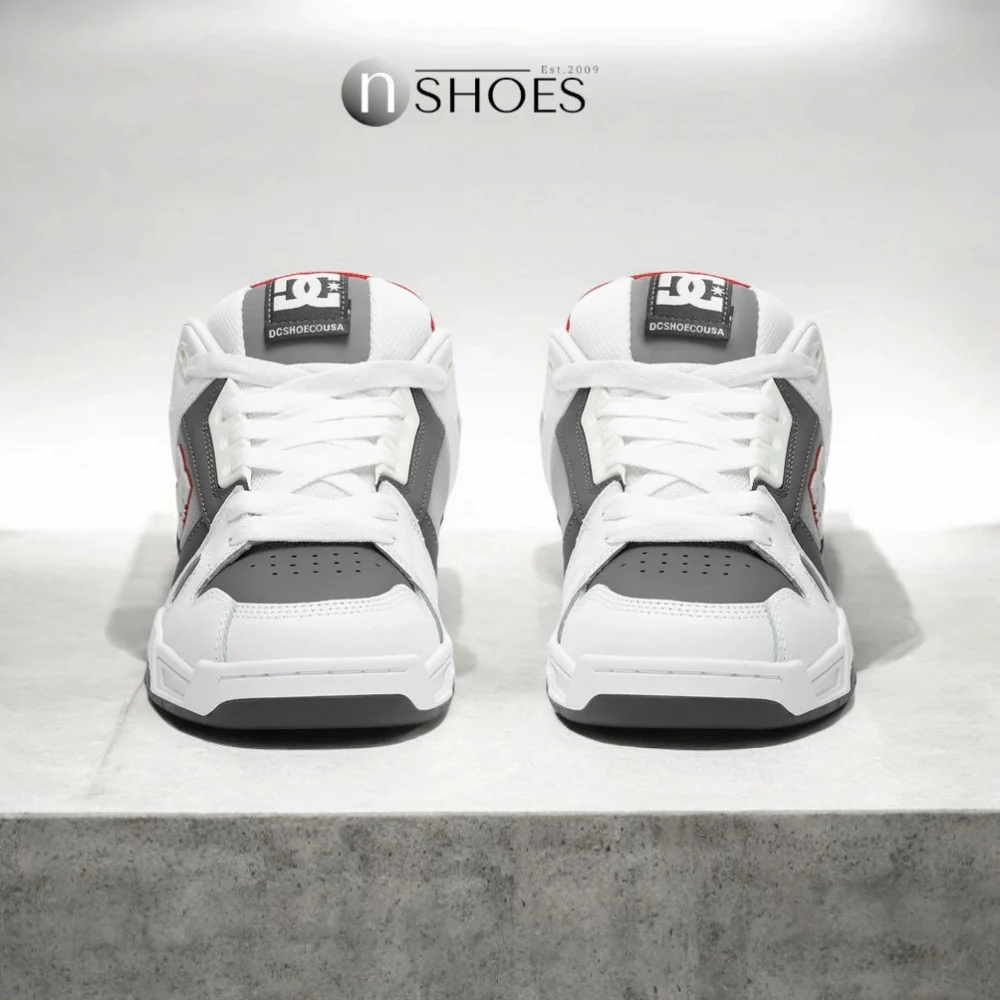 Чоловічі біло-сірі кросівки з великими шнурками хайтопи DC STAG модель 5900