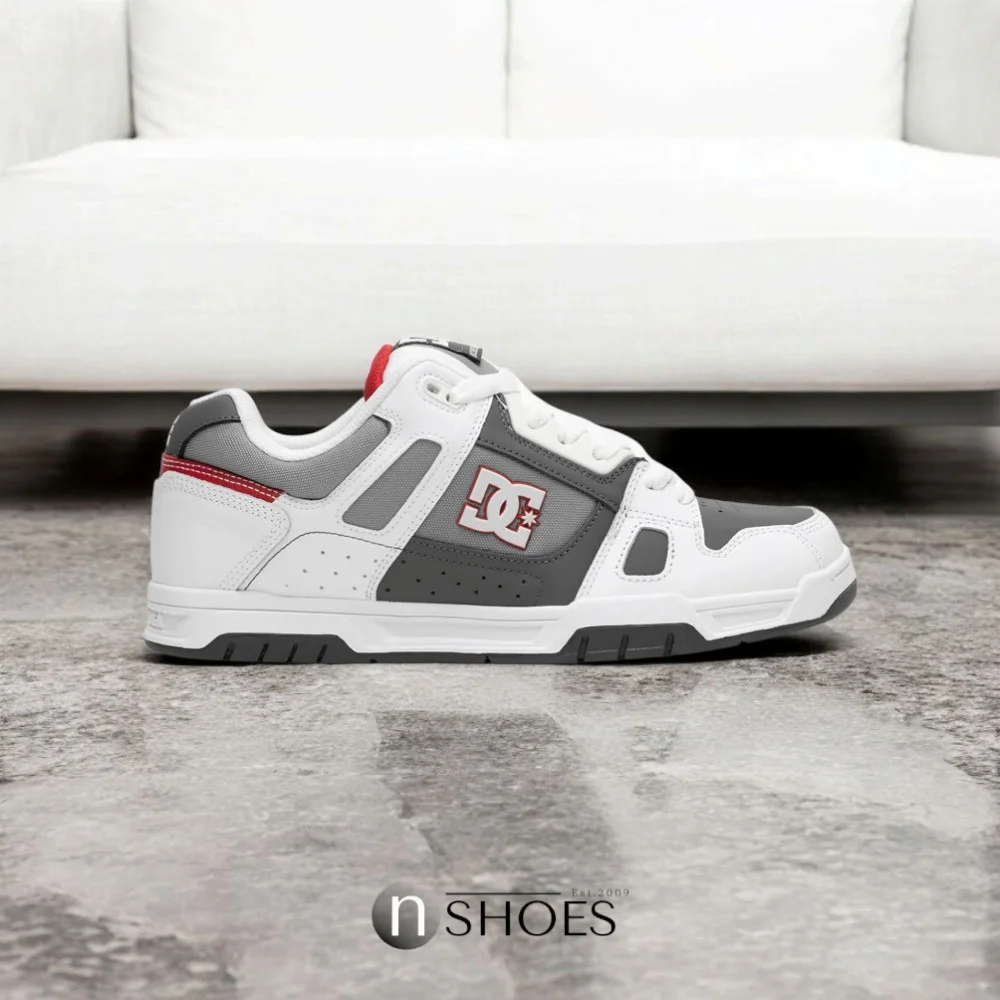 Чоловічі біло-сірі кросівки з великими шнурками хайтопи DC STAG модель 5900