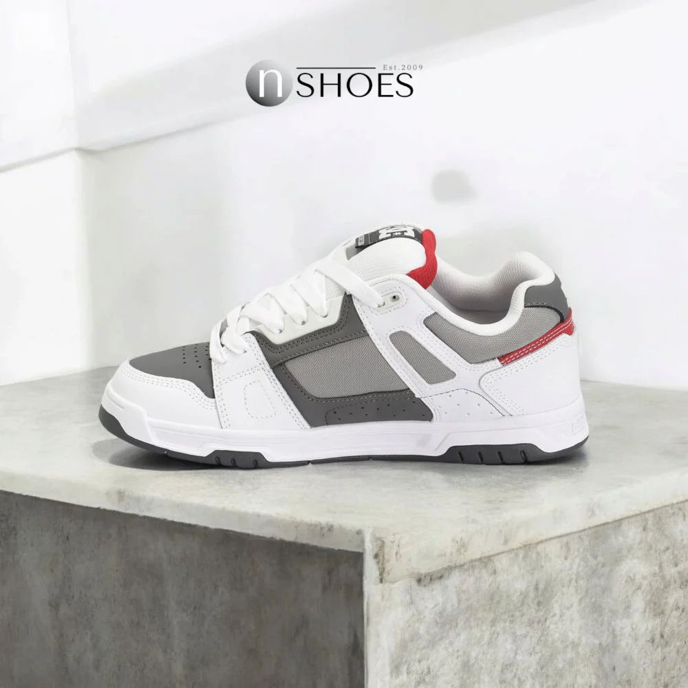 Чоловічі біло-сірі кросівки з великими шнурками хайтопи DC STAG модель 5900