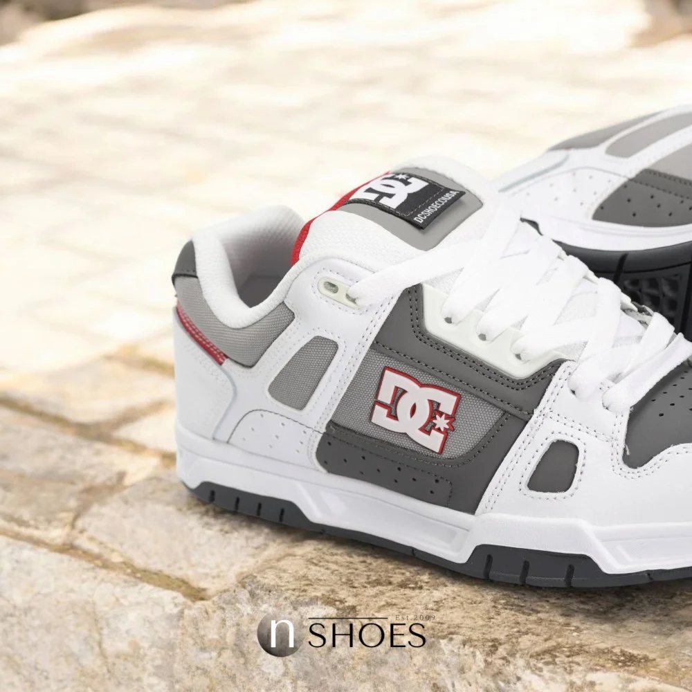 Чоловічі біло-сірі кросівки з великими шнурками хайтопи DC STAG модель 5900